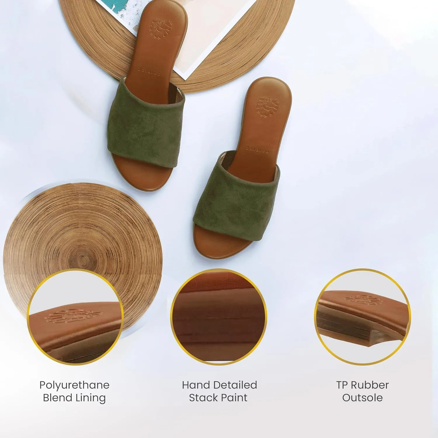 JATAREA Women’s Slip-On Leather Flat Sandals with Round Open Toe | Classic and Trendy Slippers - CAVERY