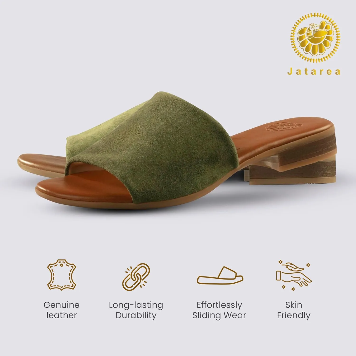 JATAREA Women’s Slip-On Leather Flat Sandals with Round Open Toe | Classic and Trendy Slippers - CAVERY