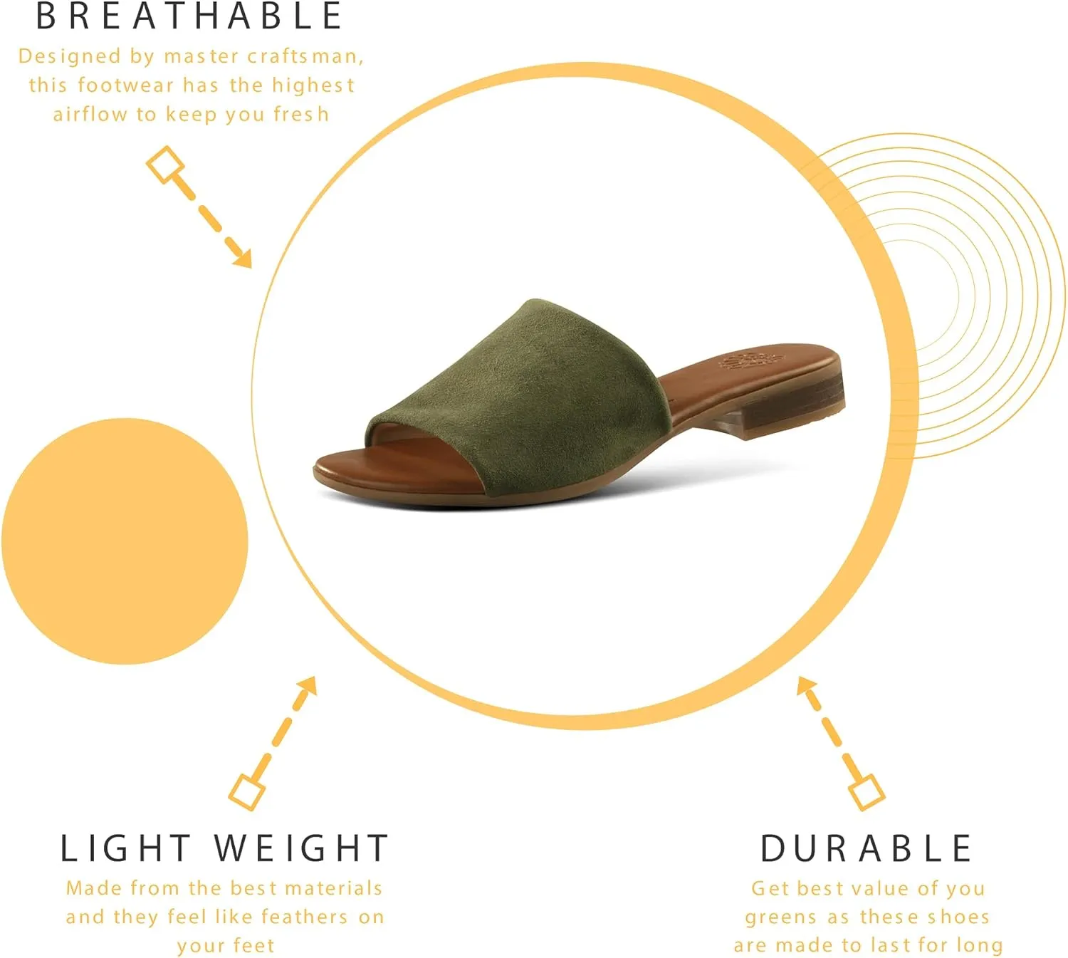 JATAREA Women’s Slip-On Leather Flat Sandals with Round Open Toe | Classic and Trendy Slippers - CAVERY