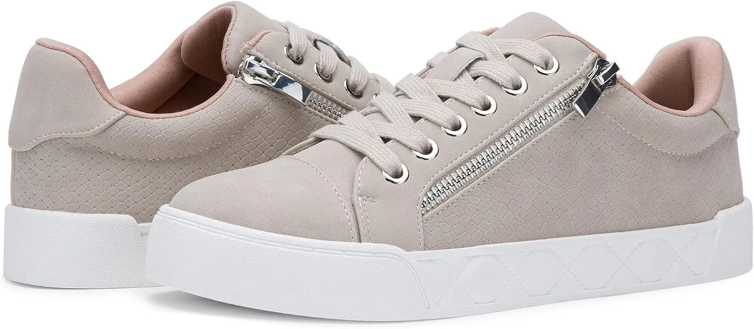 Jeossy Women's Flat Low Top Casual Fashion Sneakers Round Toe Shoes with Zipper
