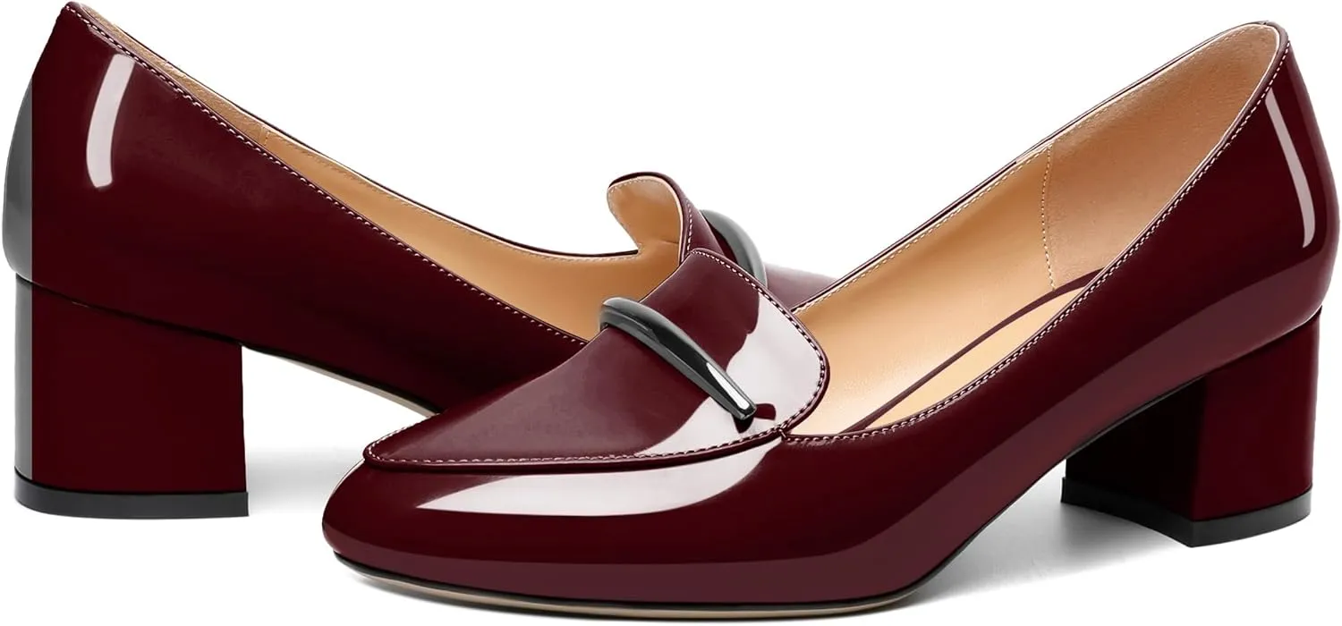 Joseywade Women's Block Heels Low Heel Loafer Pumps Round Toe Chunky Heel Slip On 2 Inch Closed Toe Comfort Shoes