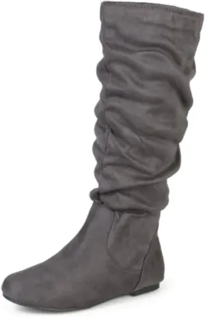 Journee Collection Women's Rebecca-02 Wide Calf Round Toe Riding Boots - Grey Wide Calf, 8