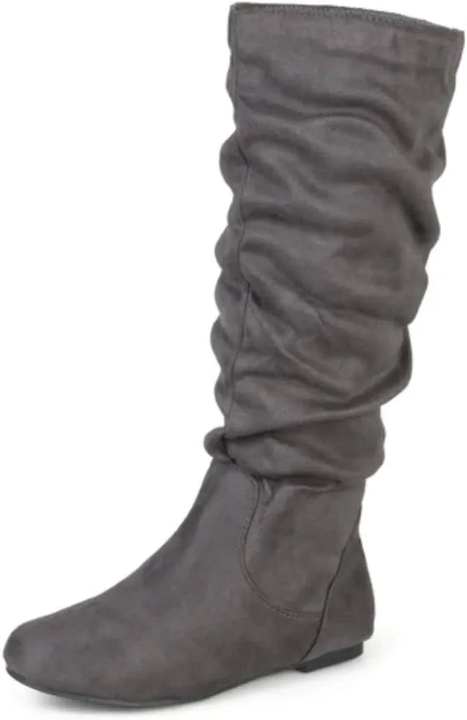 Journee Collection Women's Rebecca-02 Wide Calf Round Toe Riding Boots - Grey Wide Calf, 8