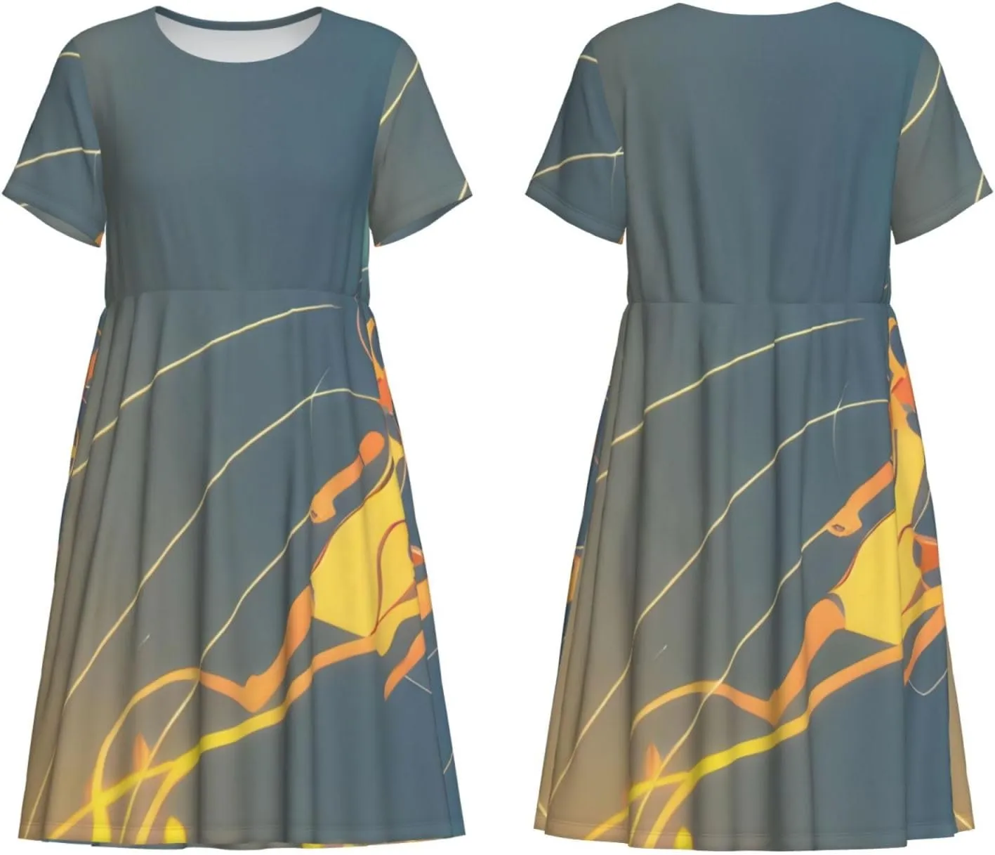 Jumping Musical Notes Women's Summer Short Sleeve Dresses Casual Dresses Flowy Beach Sundress with Pockets