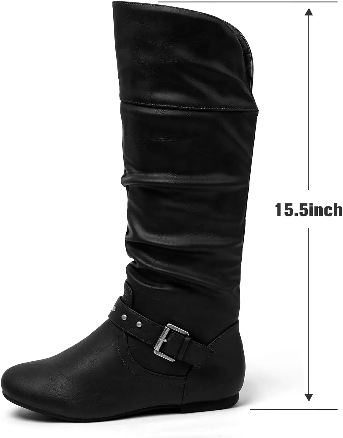 katliu Women's Slouchy Mid Calf Boots Zip up Flat Boots