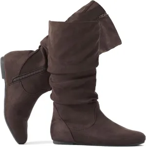 katliu Women's Slouchy Mid Calf Boots Zip up Flat Boots