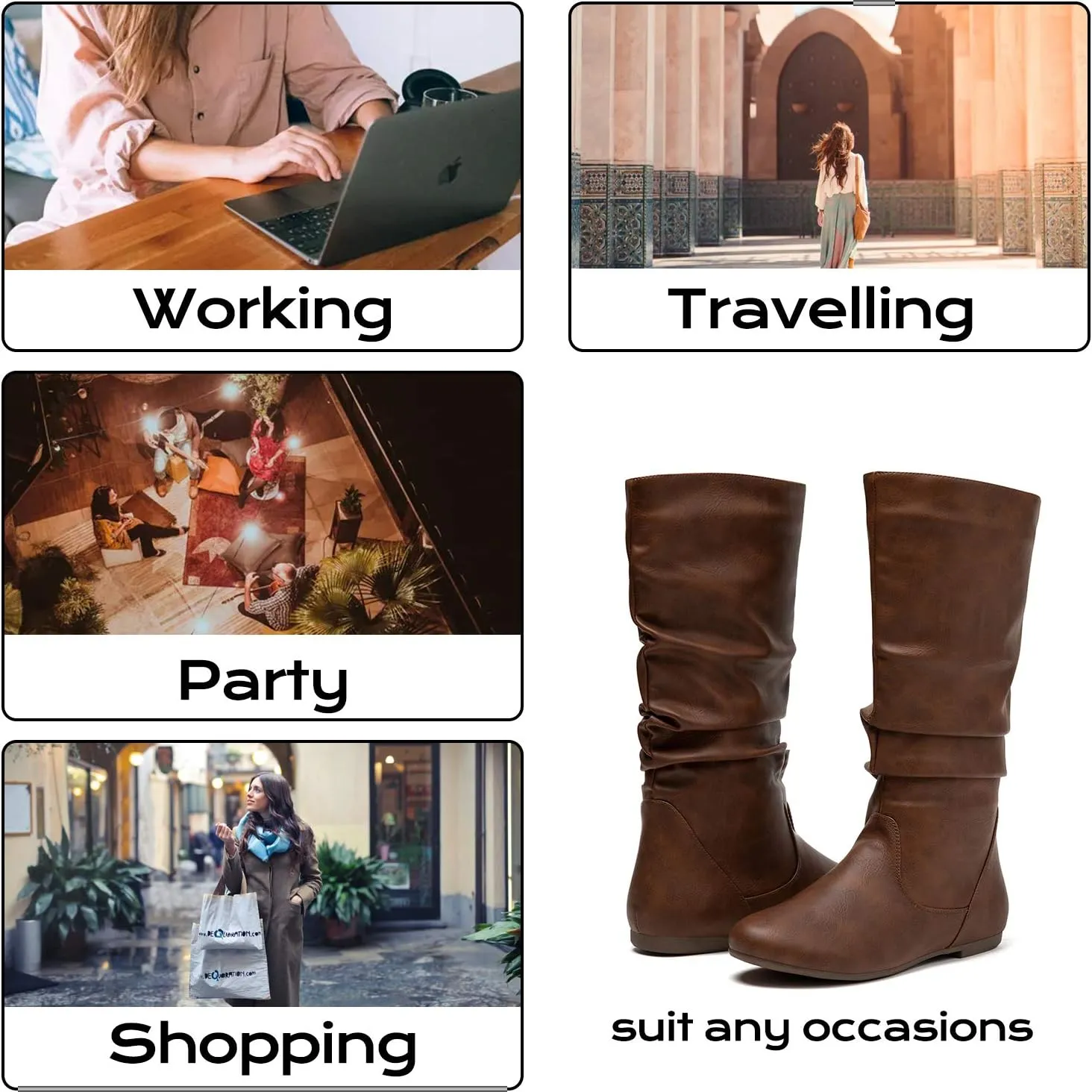 katliu Women's Slouchy Mid Calf Boots Zip up Flat Boots