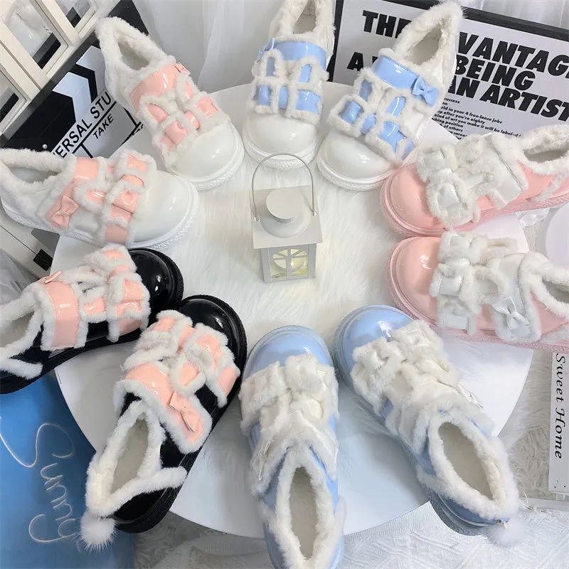 Kawaii Cute Velvet Color-Blocked Round Toe Lolita Shoes