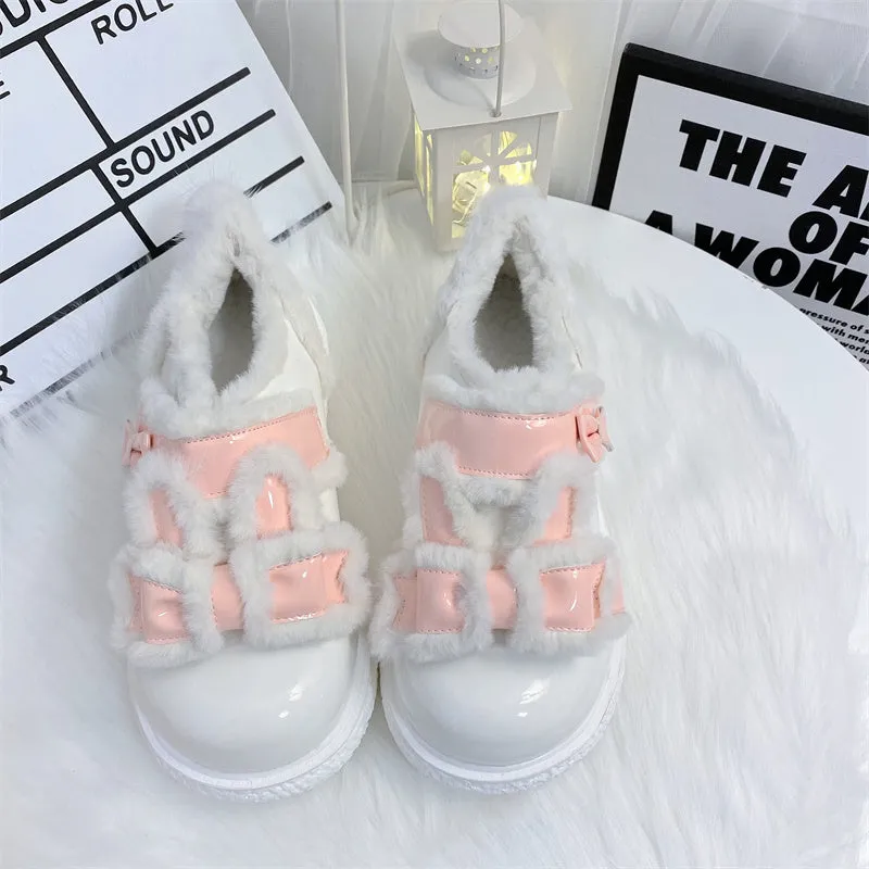 Kawaii Cute Velvet Color-Blocked Round Toe Lolita Shoes