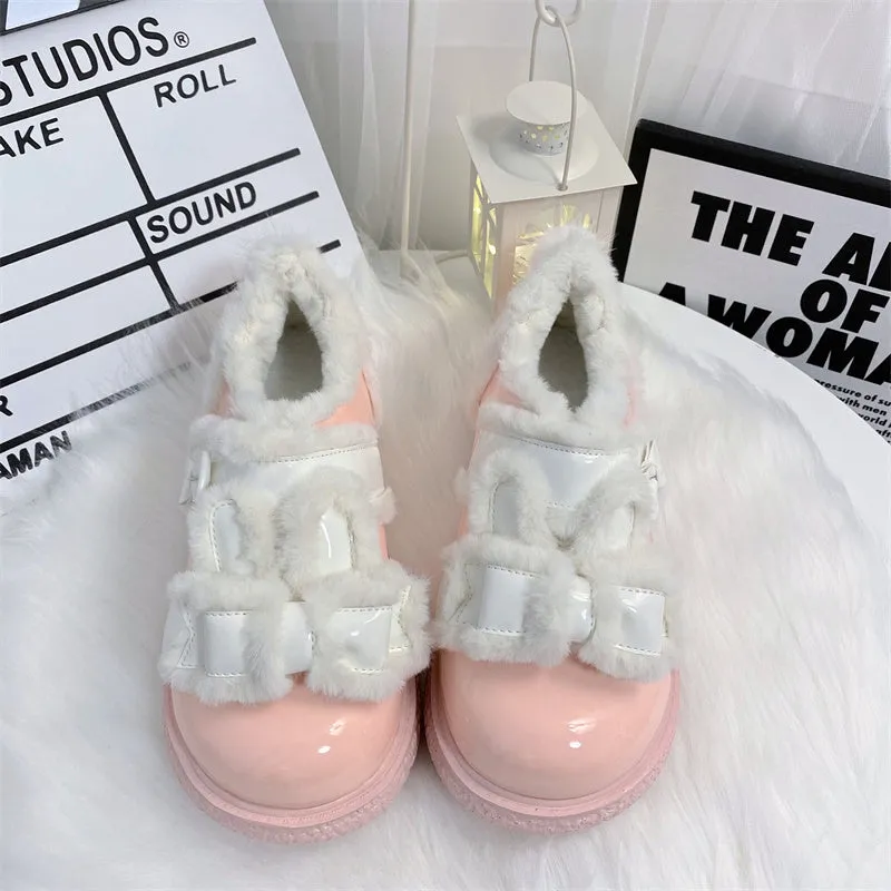 Kawaii Cute Velvet Color-Blocked Round Toe Lolita Shoes