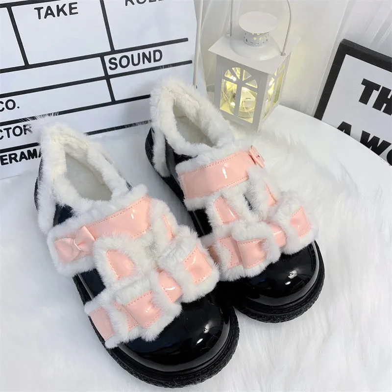 Kawaii Cute Velvet Color-Blocked Round Toe Lolita Shoes