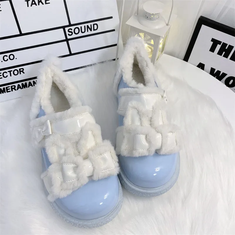 Kawaii Cute Velvet Color-Blocked Round Toe Lolita Shoes