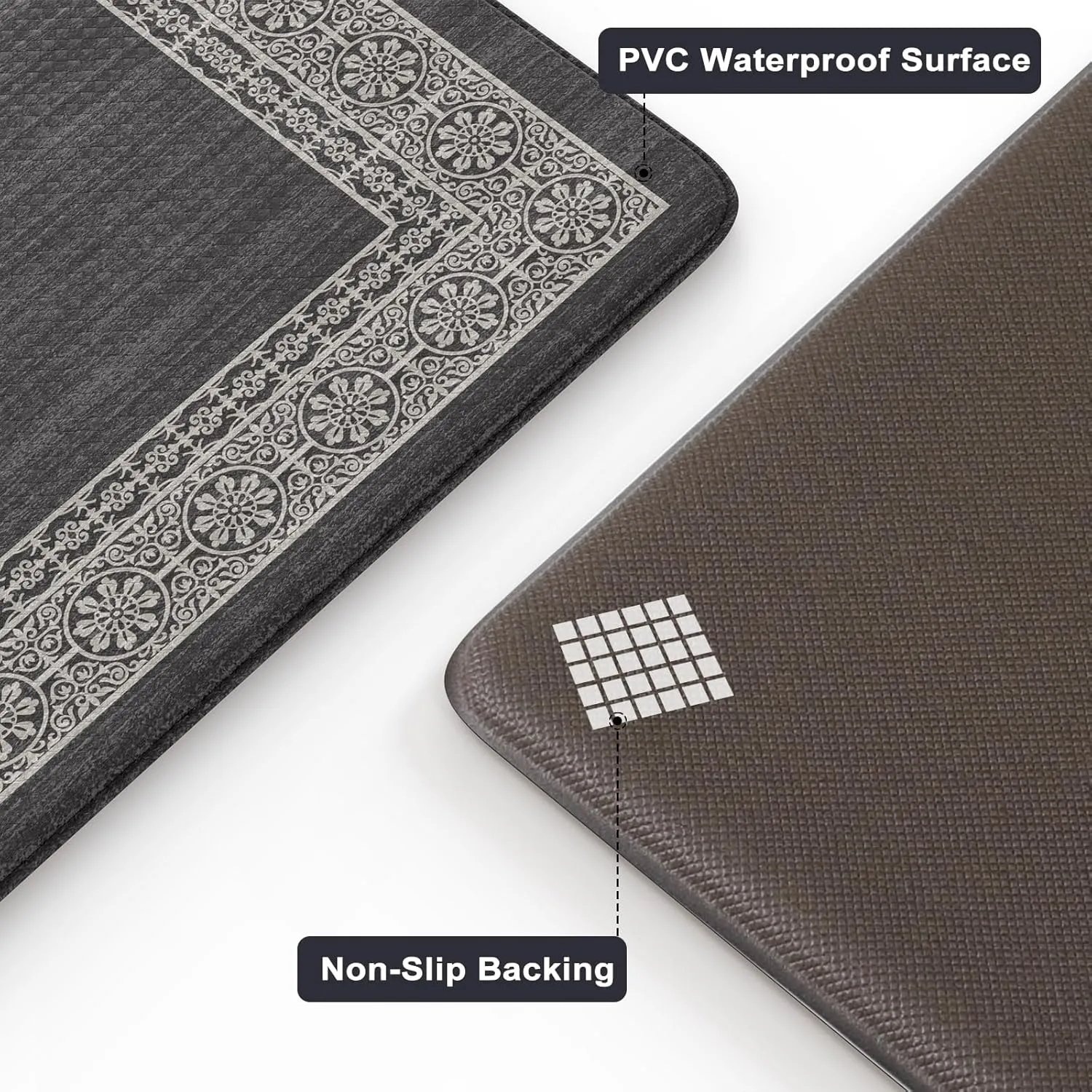Kitchen Mats Cushioned Anti Fatigue Mats for Kitchen Floor, Non-Skid Waterproof Kitchen Rugs Padded Comfort Standing Desk Mat for Home Office Laundry Sink(Dark Grey)