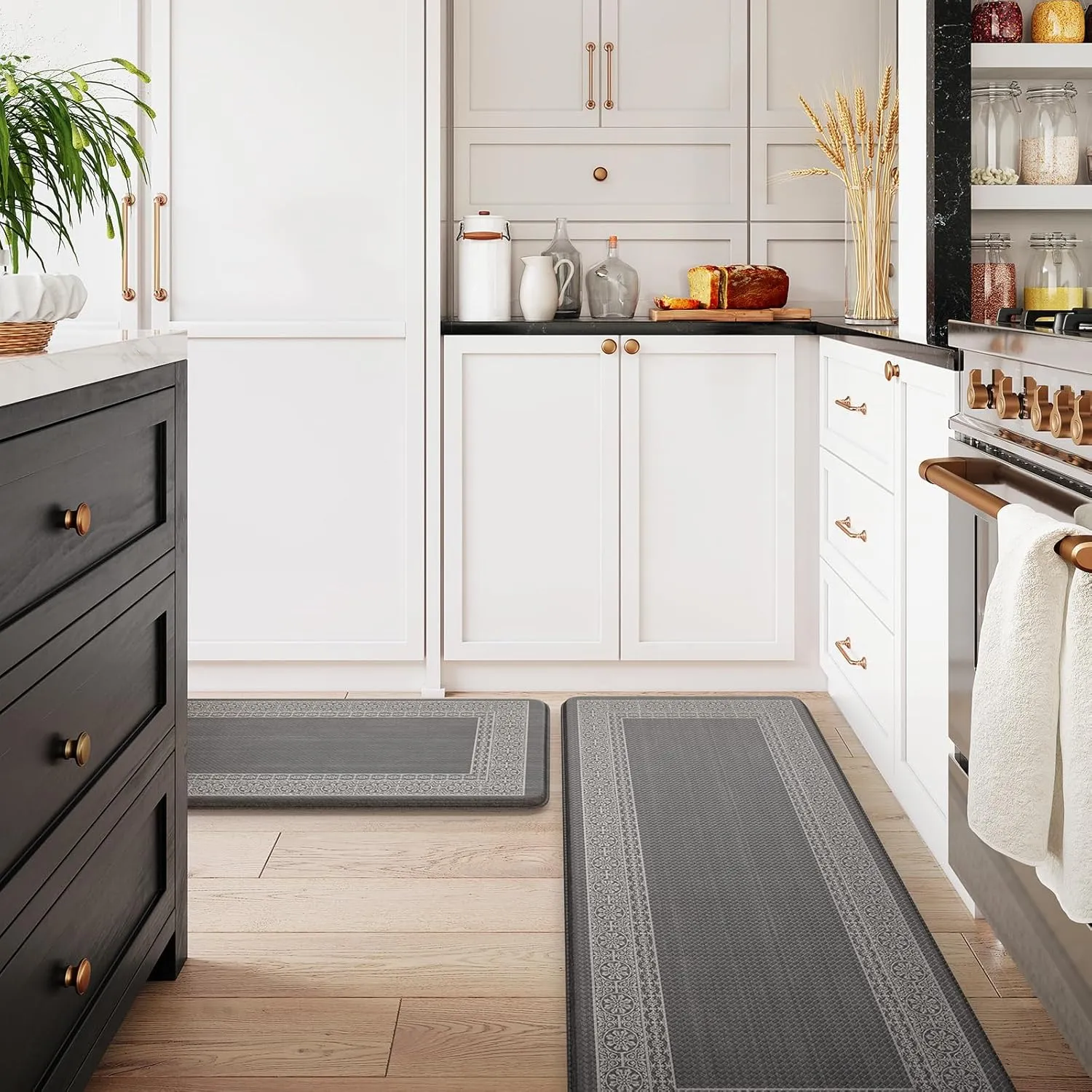 Kitchen Mats Cushioned Anti Fatigue Mats for Kitchen Floor, Non-Skid Waterproof Kitchen Rugs Padded Comfort Standing Desk Mat for Home Office Laundry Sink(Dark Grey)