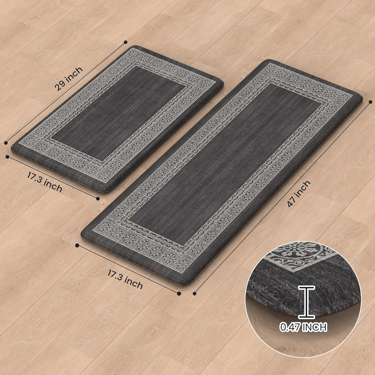 Kitchen Mats Cushioned Anti Fatigue Mats for Kitchen Floor, Non-Skid Waterproof Kitchen Rugs Padded Comfort Standing Desk Mat for Home Office Laundry Sink(Dark Grey)