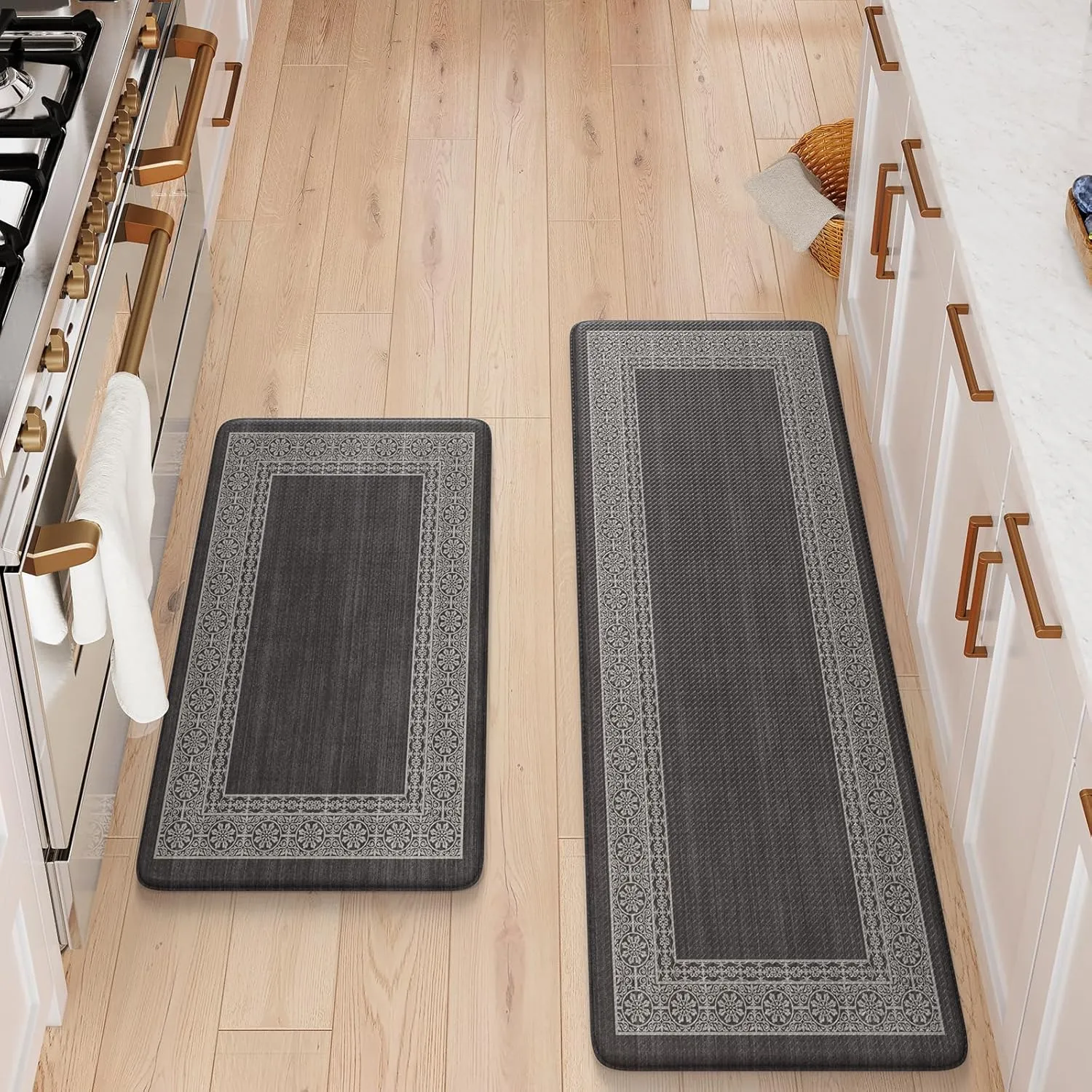 Kitchen Mats Cushioned Anti Fatigue Mats for Kitchen Floor, Non-Skid Waterproof Kitchen Rugs Padded Comfort Standing Desk Mat for Home Office Laundry Sink(Dark Grey)
