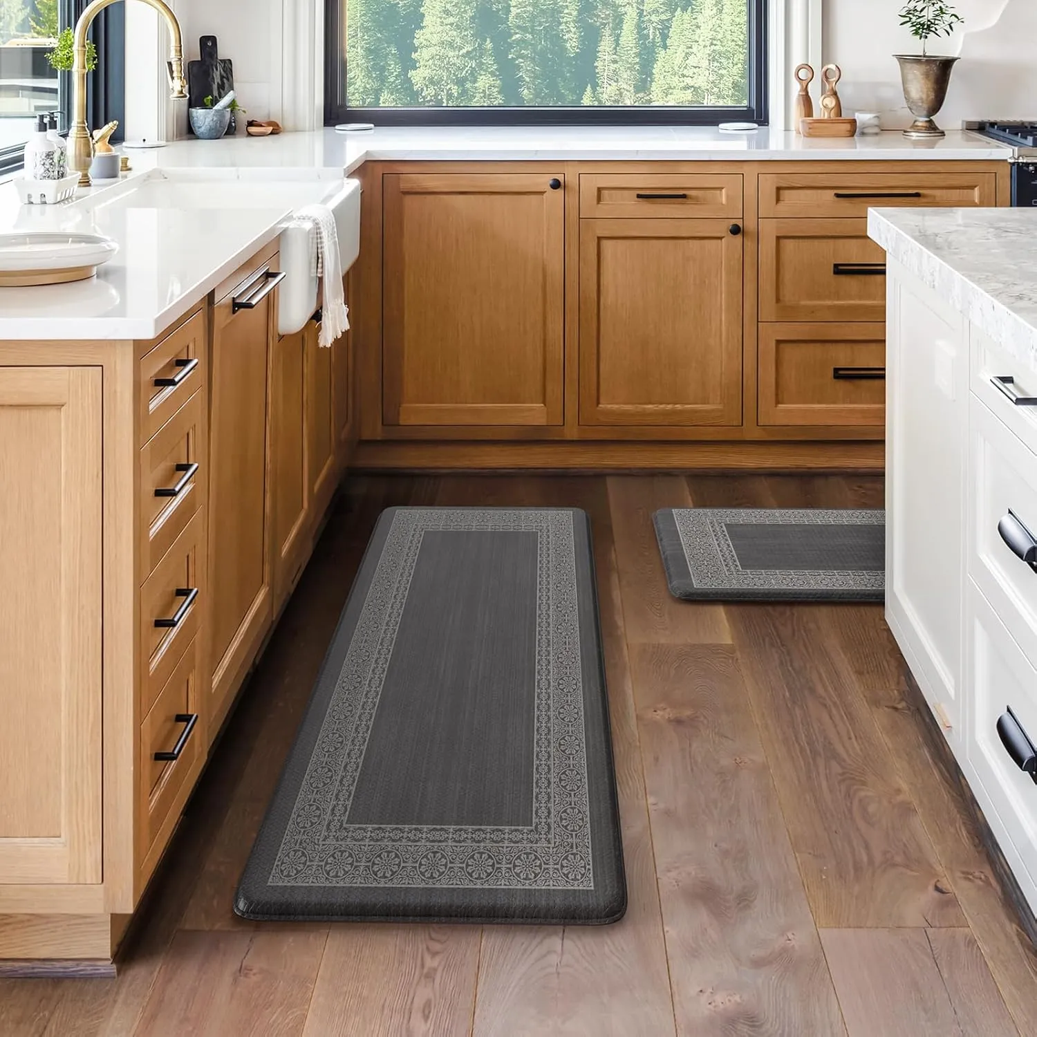 Kitchen Mats Cushioned Anti Fatigue Mats for Kitchen Floor, Non-Skid Waterproof Kitchen Rugs Padded Comfort Standing Desk Mat for Home Office Laundry Sink(Dark Grey)