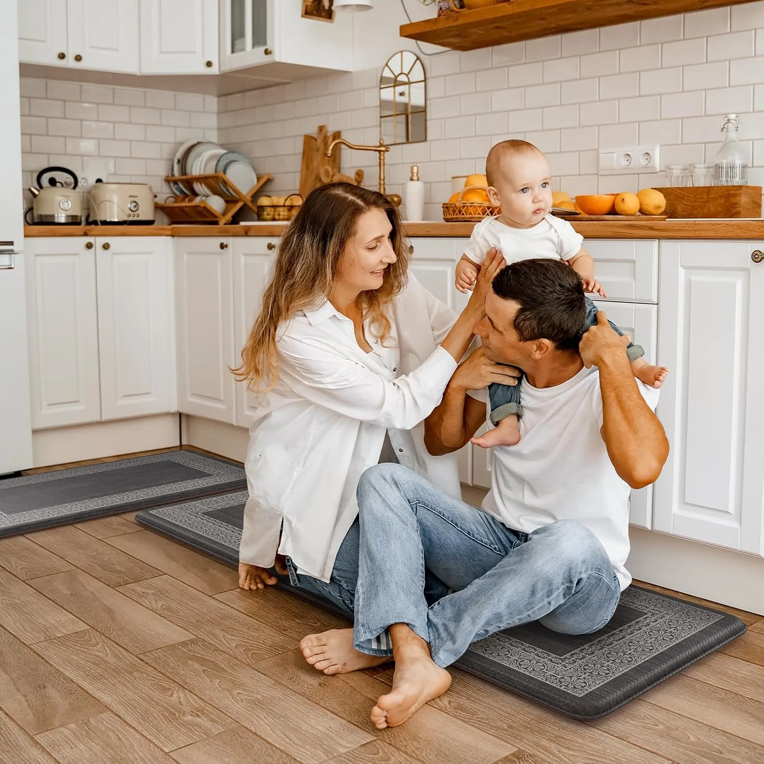 Kitchen Mats Cushioned Anti Fatigue Mats for Kitchen Floor, Non-Skid Waterproof Kitchen Rugs Padded Comfort Standing Desk Mat for Home Office Laundry Sink(Dark Grey)