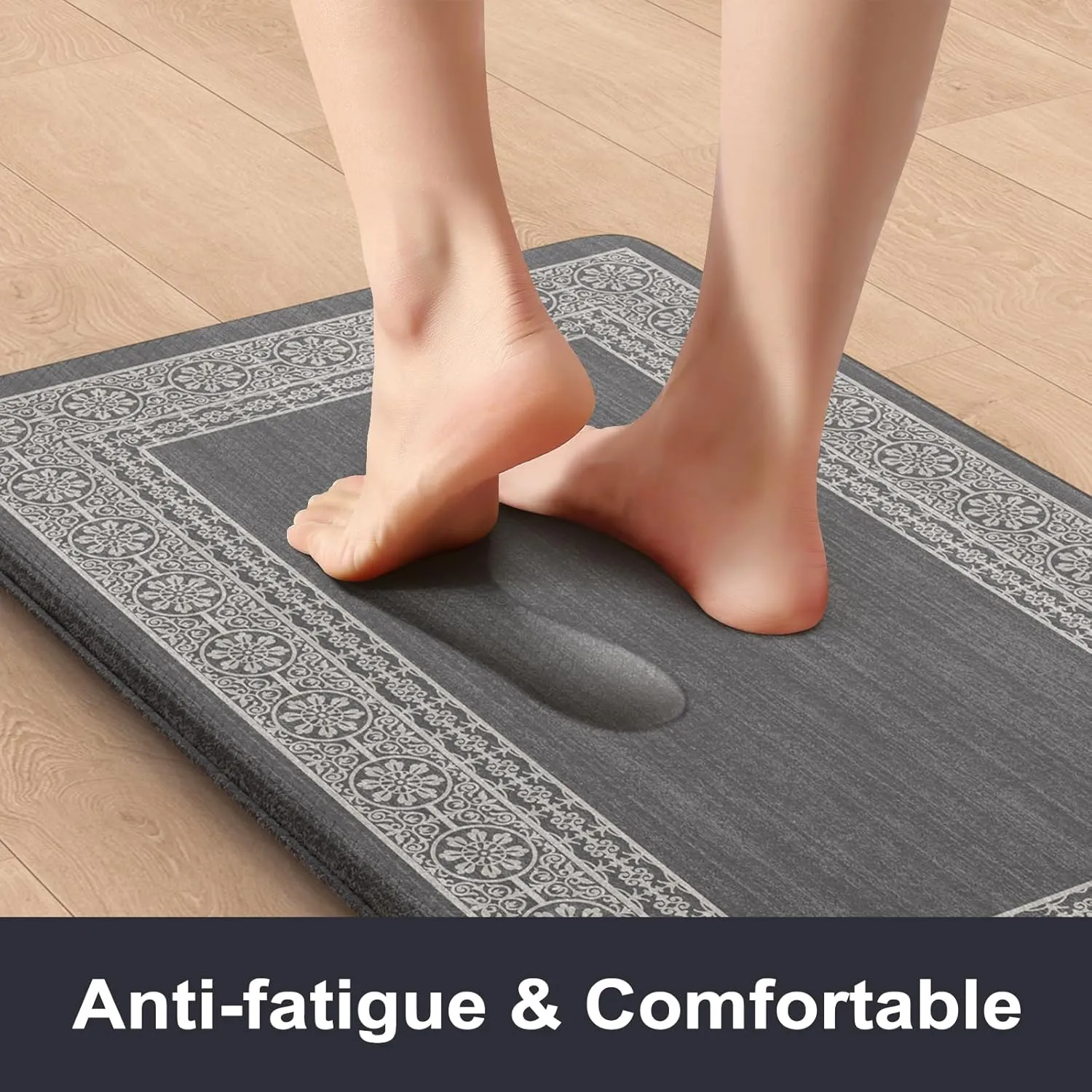 Kitchen Mats Cushioned Anti Fatigue Mats for Kitchen Floor, Non-Skid Waterproof Kitchen Rugs Padded Comfort Standing Desk Mat for Home Office Laundry Sink(Dark Grey)