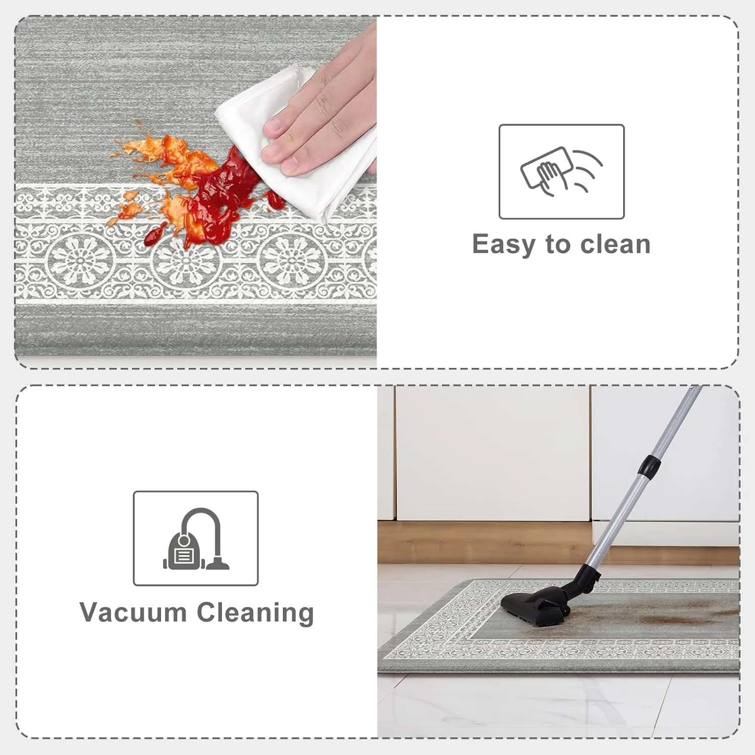 Kitchen Mats for Floor 2 Piece, Kitchen Anti Fatigue Mat Non Slip Cushioned Kitchen Floor Mats, Comfort Light Grey Kitchen Rugs Runner Padded Standing Desk Mat for Sink Laundry