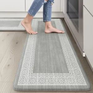 Kitchen Mats for Floor 2 Piece, Kitchen Anti Fatigue Mat Non Slip Cushioned Kitchen Floor Mats, Comfort Light Grey Kitchen Rugs Runner Padded Standing Desk Mat for Sink Laundry