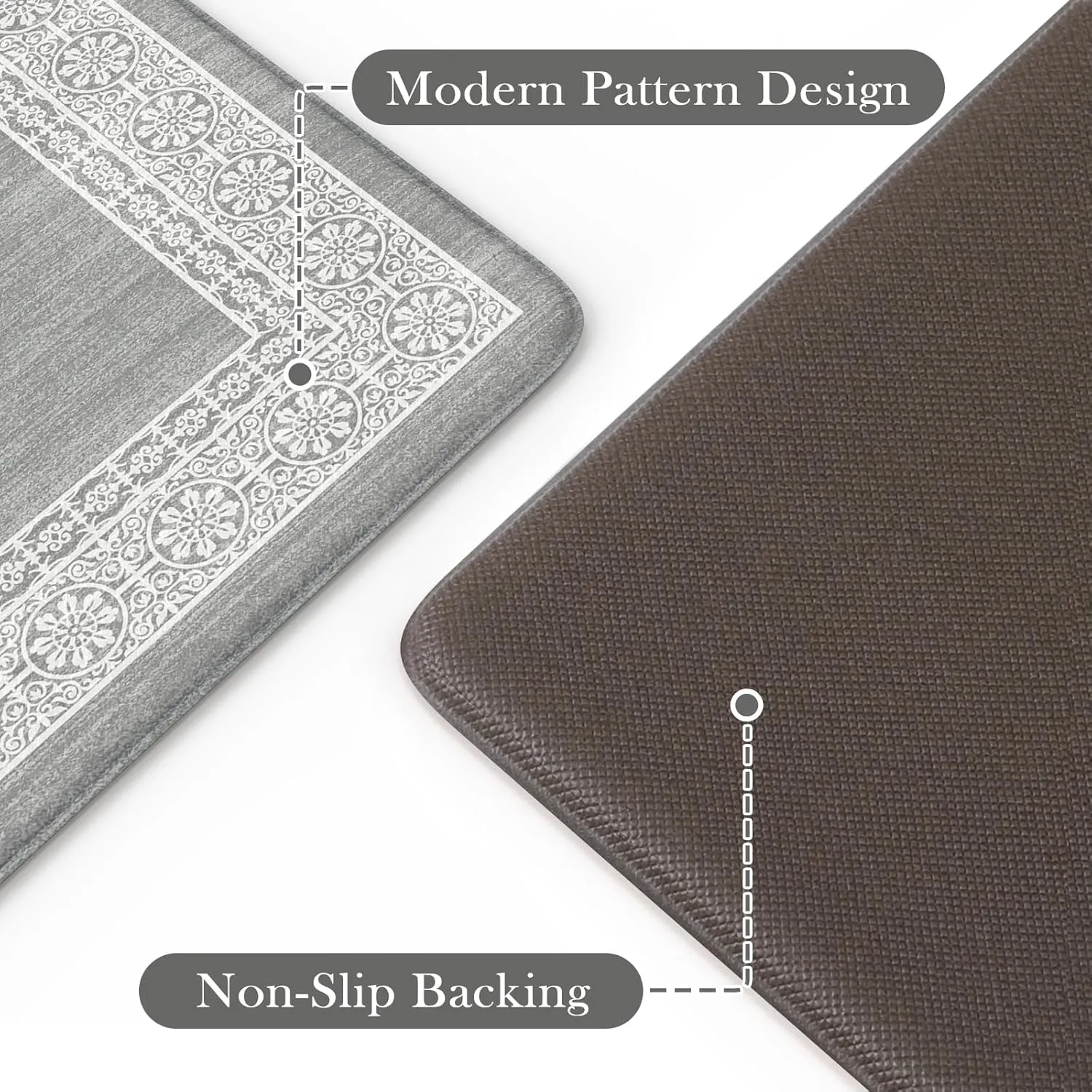 Kitchen Mats for Floor 2 Piece, Kitchen Anti Fatigue Mat Non Slip Cushioned Kitchen Floor Mats, Comfort Light Grey Kitchen Rugs Runner Padded Standing Desk Mat for Sink Laundry