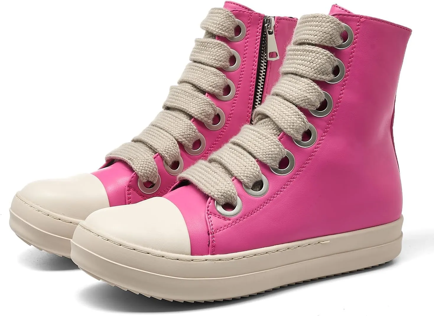 Kluolandi Fashion High Top Sneakers for Women Wide Lace Up Black White Platform Sneaker Shoes with Zipper