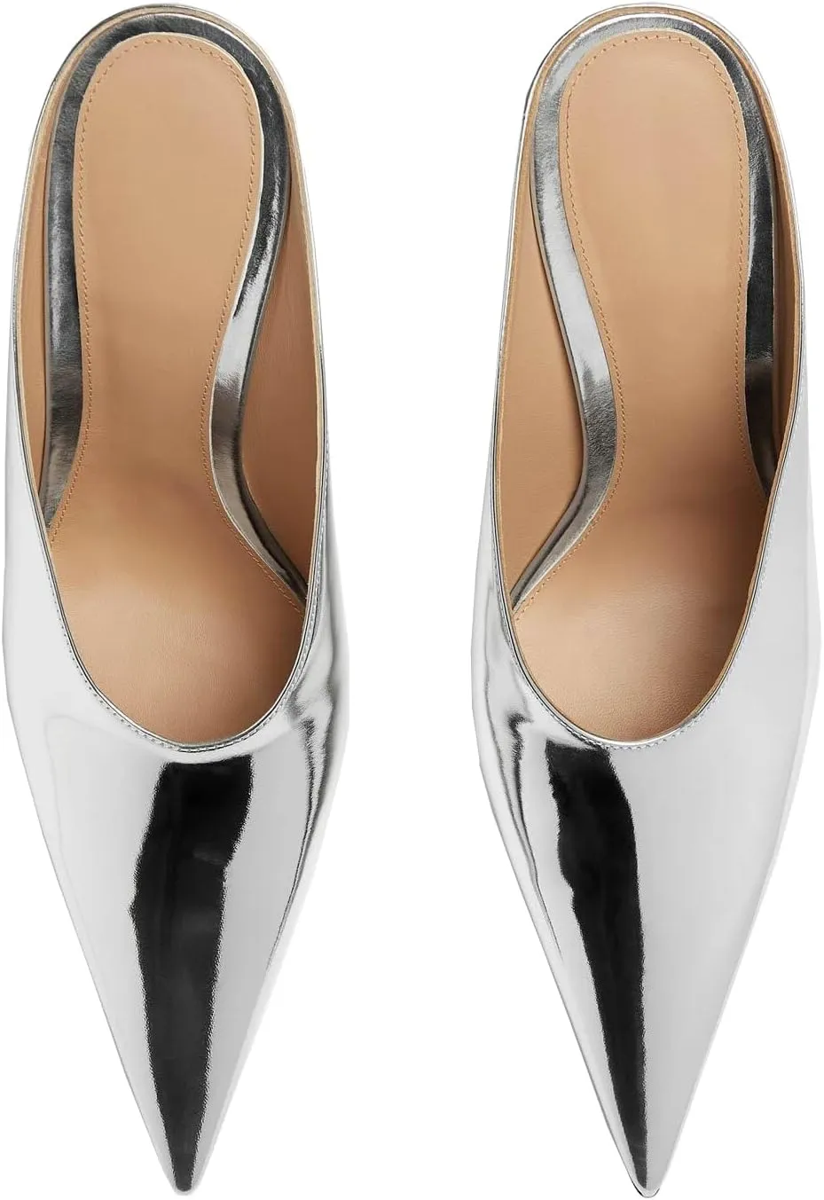 Kluolandi Metallic Heeled Mules for Women Sexy Pointed Closed Toe Slip On Wedge Mule Pumps Heels