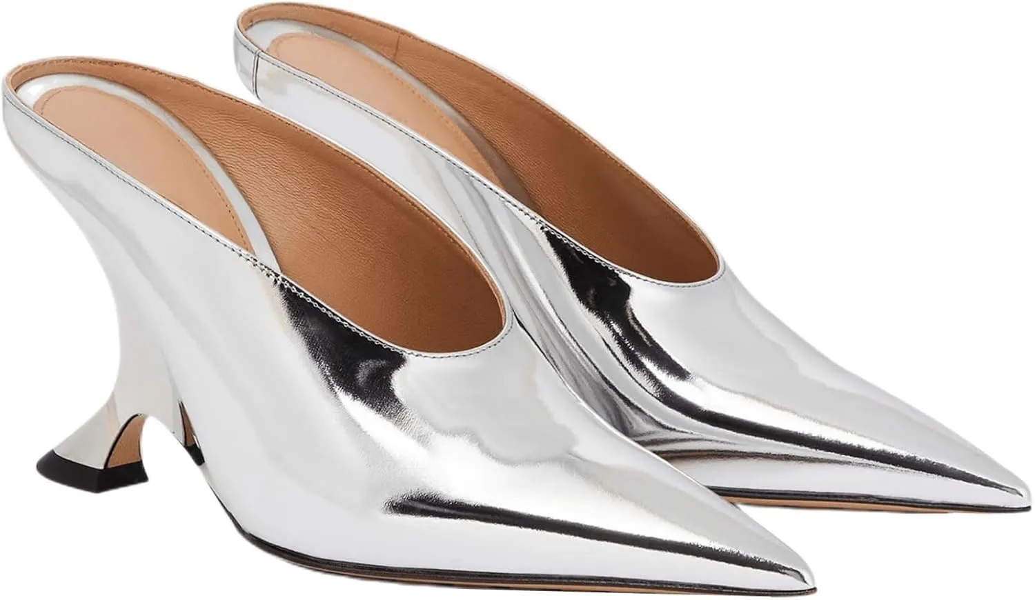 Kluolandi Metallic Heeled Mules for Women Sexy Pointed Closed Toe Slip On Wedge Mule Pumps Heels
