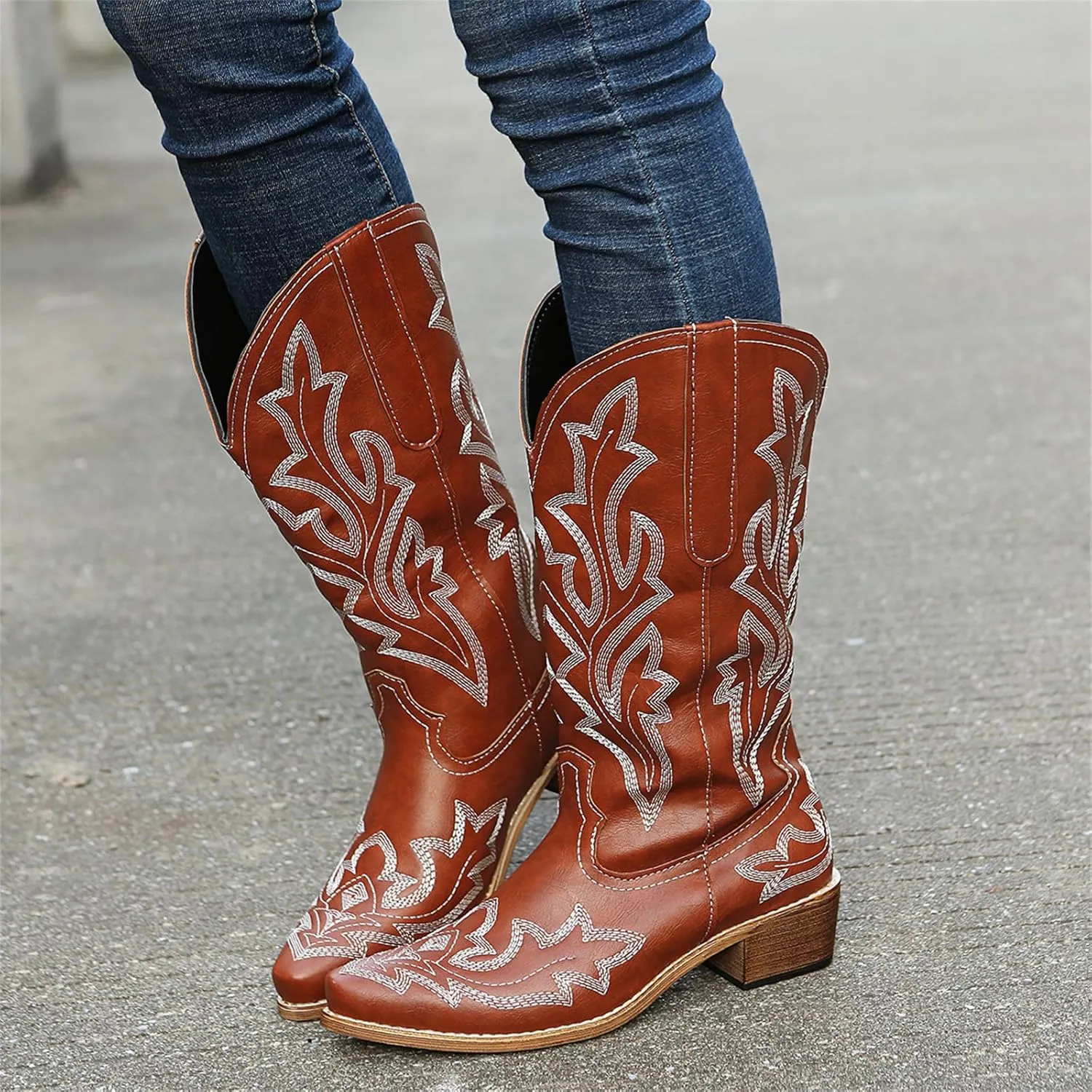 Ladmiple Fringe Boots For Women Boho Cowboy Boots Cowgirl Mid Calf Western Ankle Boots Pull on Fashion Short Booties Walking Shoes