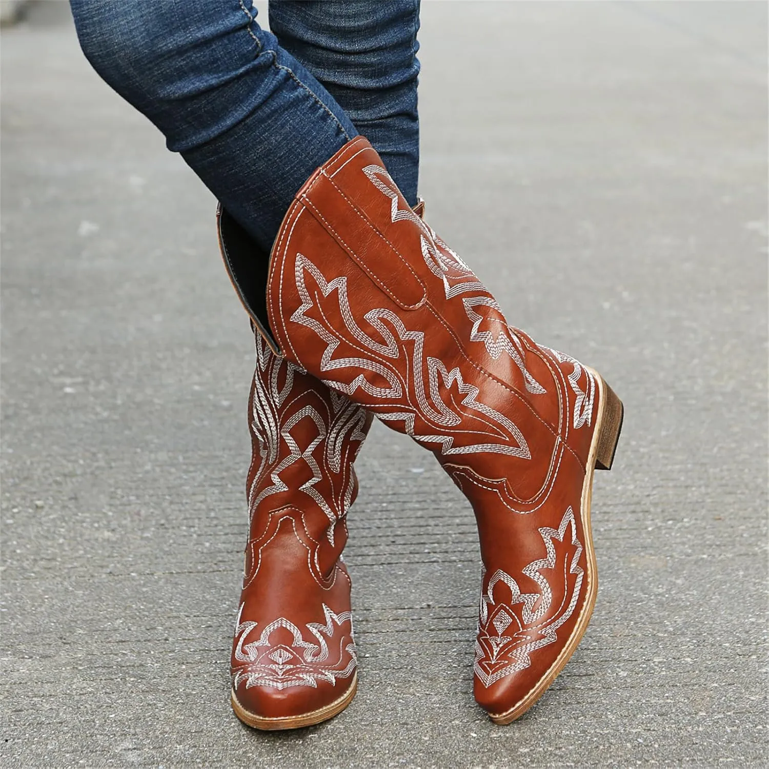 Ladmiple Fringe Boots For Women Boho Cowboy Boots Cowgirl Mid Calf Western Ankle Boots Pull on Fashion Short Booties Walking Shoes