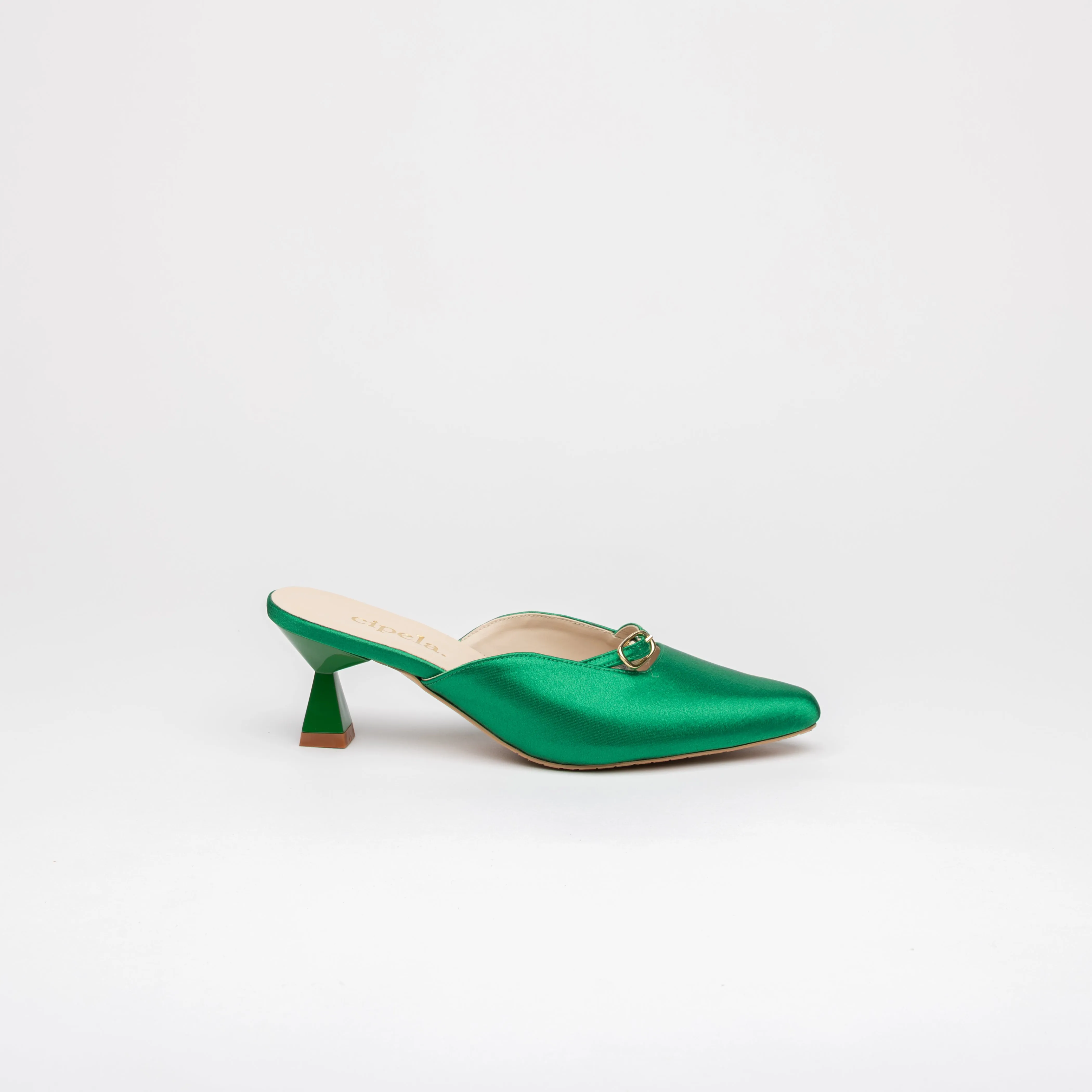LEIA Sculpted Heel Pointy Mules - Emerald