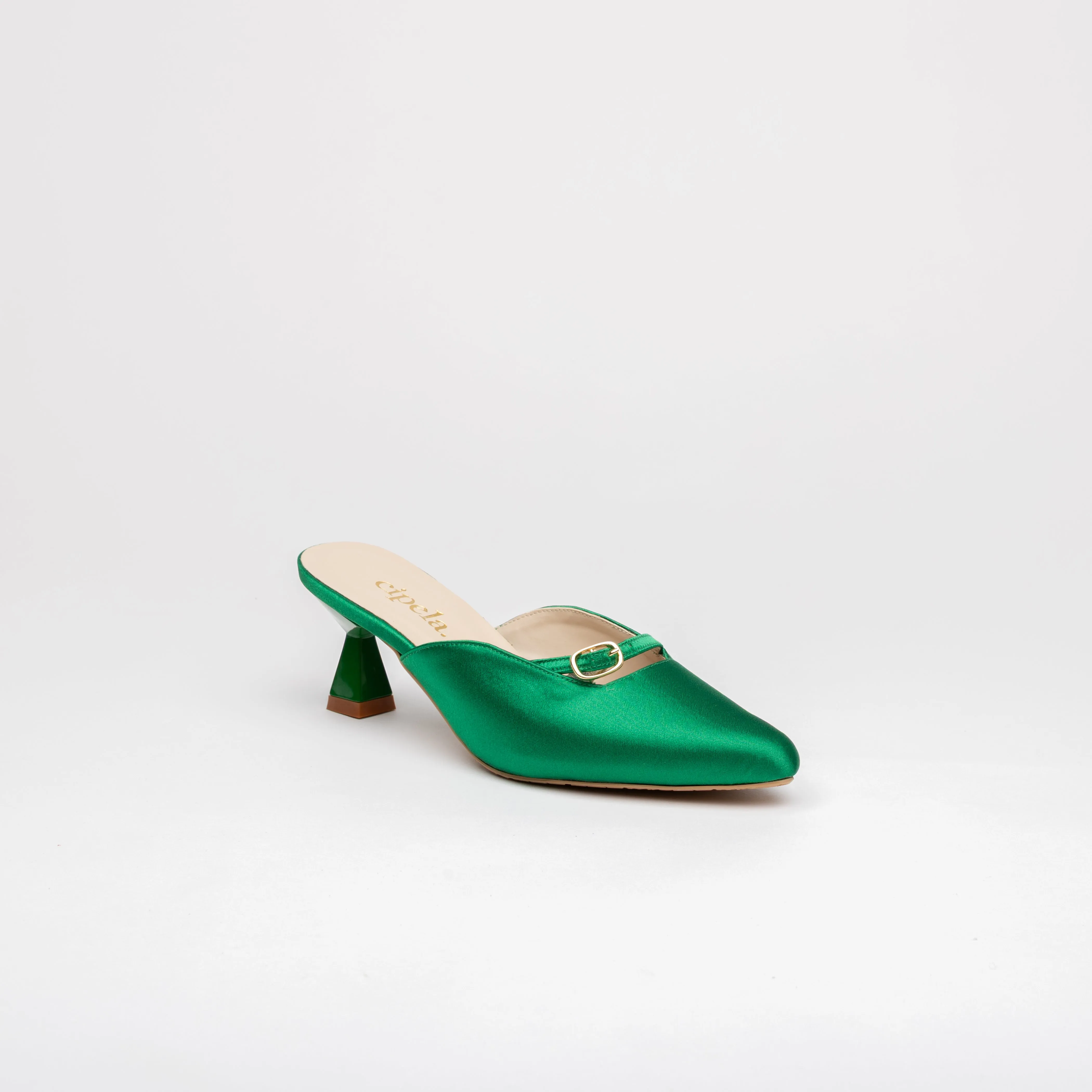 LEIA Sculpted Heel Pointy Mules - Emerald