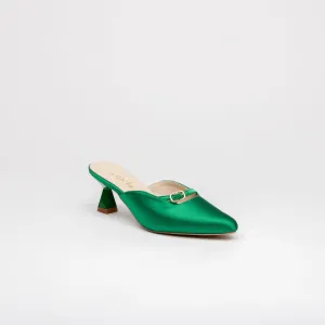 LEIA Sculpted Heel Pointy Mules - Emerald