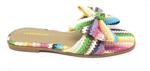 LEMONADE Women's Double Bow Frayed Edge Detail Flat Slider Sandal