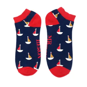 Little Boats Bamboo Trainer Socks in Navy by Mr Heron, Size UK 7-11