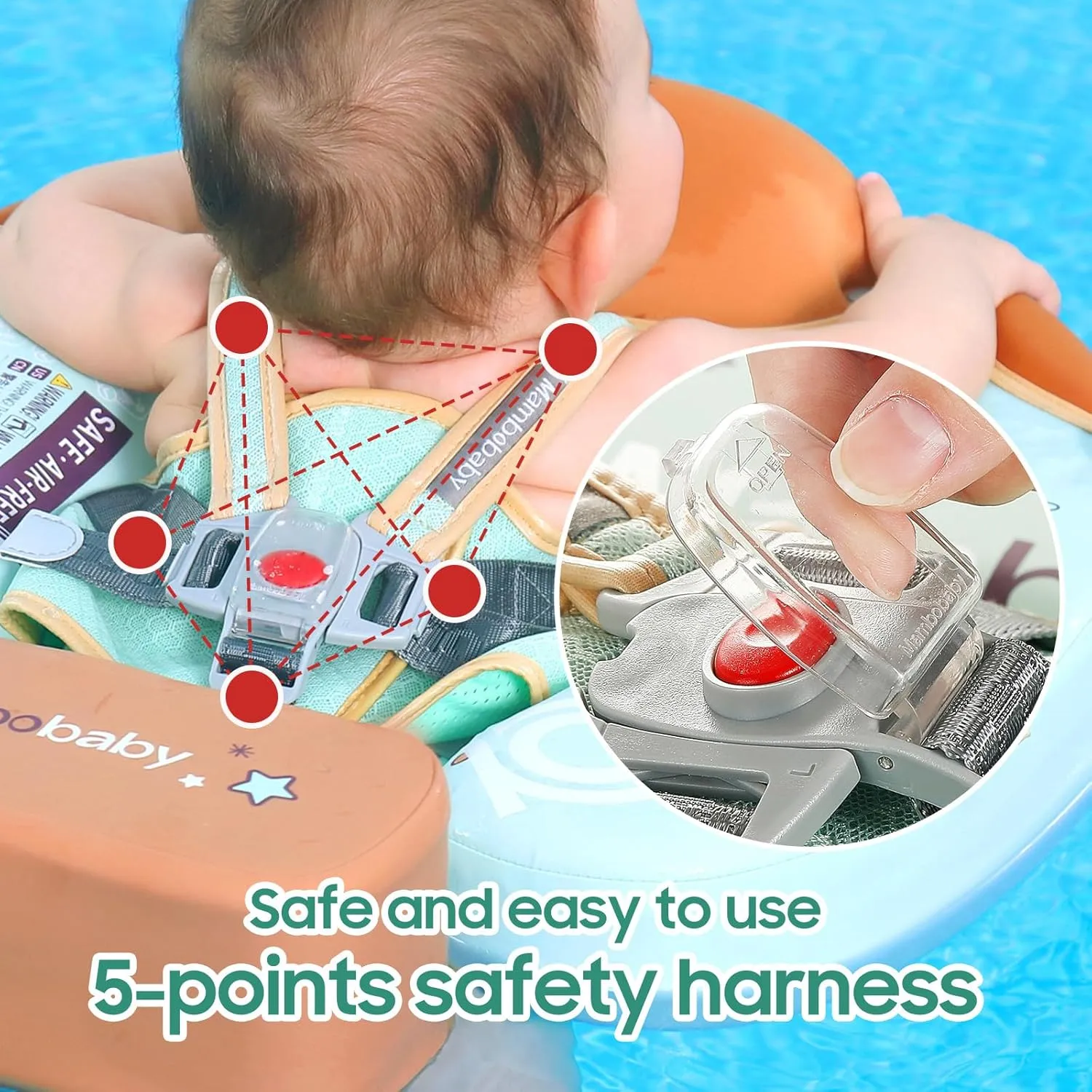 Mambobaby Non-Inflatable Baby Pool Float with Tail and Canopy UPF 50  Sun Protection No Flip Over Infant Swim Float Skin-Friendly Mambo Float Swim Trainer Solid Baby Swimming Ring Foldable Style