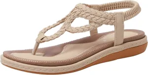 Meeshine Women's Bohemia Flip Flops Summer Beach T-Strap Flat Sandals Comfort Walking Shoes