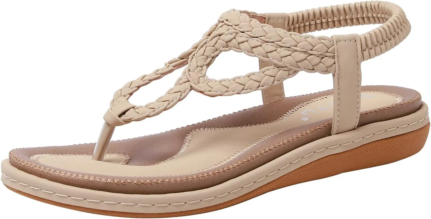 Meeshine Women's Bohemia Flip Flops Summer Beach T-Strap Flat Sandals Comfort Walking Shoes