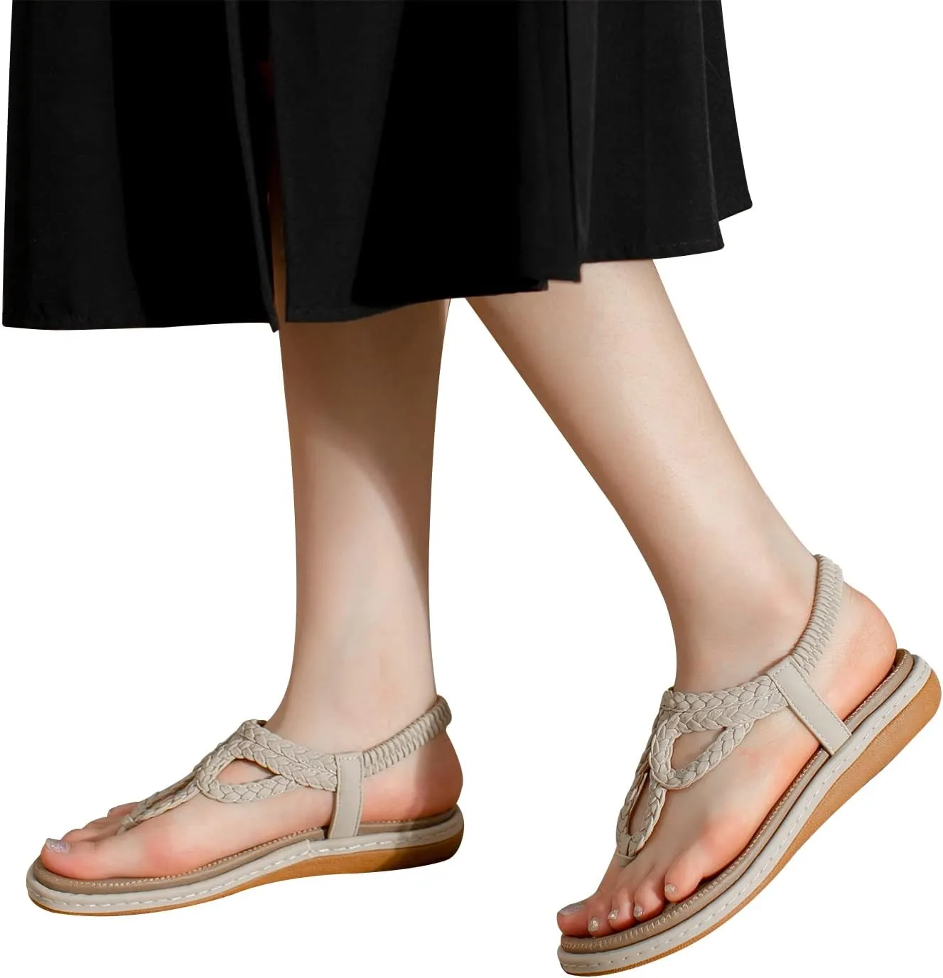 Meeshine Women's Bohemia Flip Flops Summer Beach T-Strap Flat Sandals Comfort Walking Shoes