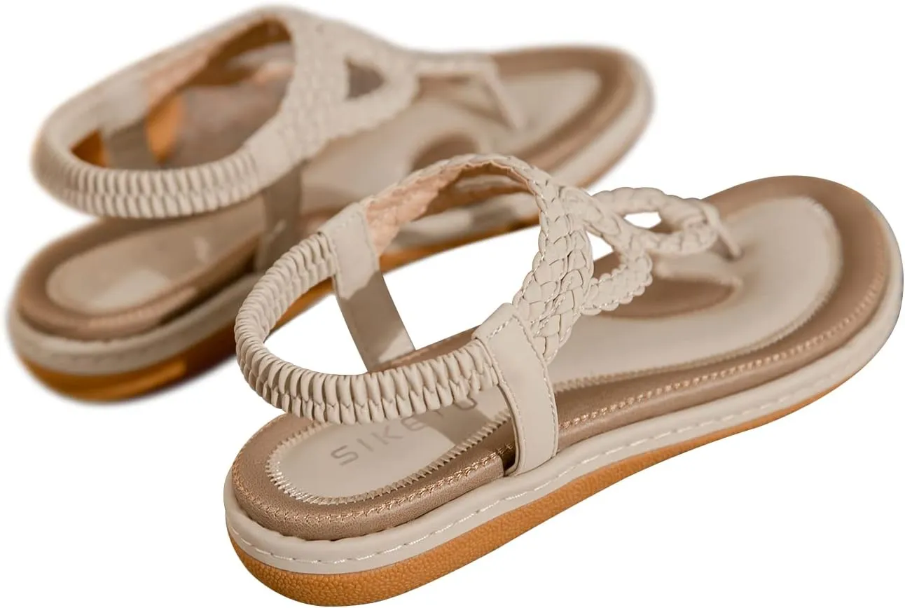 Meeshine Women's Bohemia Flip Flops Summer Beach T-Strap Flat Sandals Comfort Walking Shoes