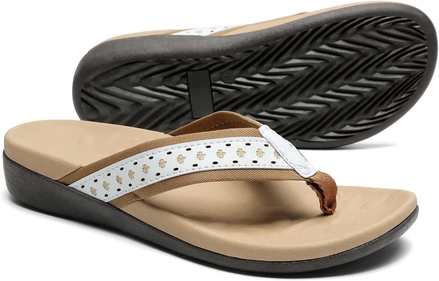 MEGNYA Womens Orthopedic Sandals with Arch Support, Summer Plantar Fasciitis Flip Flops for Flat Feet, Comfortable Cushioned Foam Slippers for Outdoor Beach