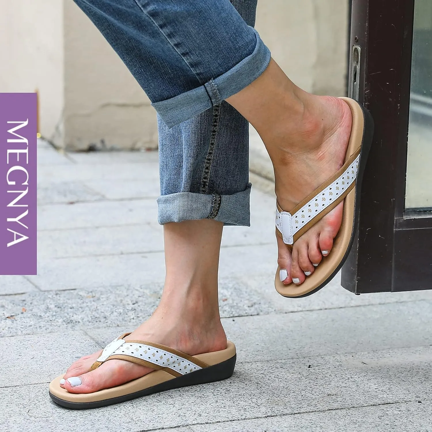 MEGNYA Womens Orthopedic Sandals with Arch Support, Summer Plantar Fasciitis Flip Flops for Flat Feet, Comfortable Cushioned Foam Slippers for Outdoor Beach