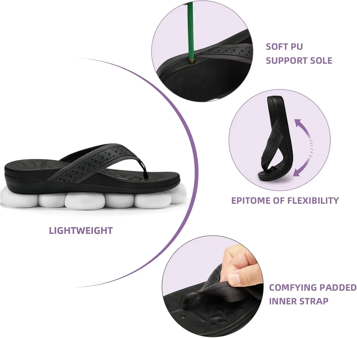 MEGNYA Womens Orthopedic Sandals with Arch Support, Summer Plantar Fasciitis Flip Flops for Flat Feet, Comfortable Cushioned Foam Slippers for Outdoor Beach