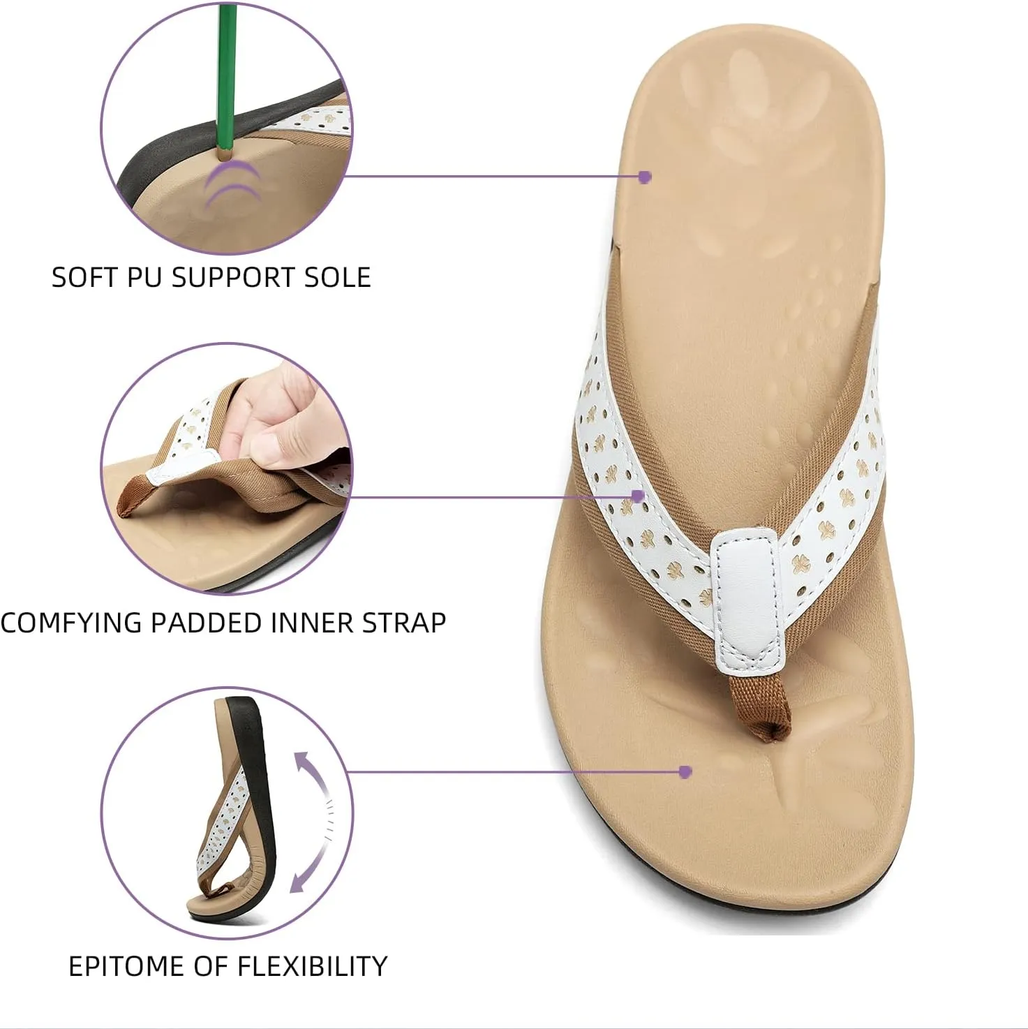 MEGNYA Womens Orthopedic Sandals with Arch Support, Summer Plantar Fasciitis Flip Flops for Flat Feet, Comfortable Cushioned Foam Slippers for Outdoor Beach