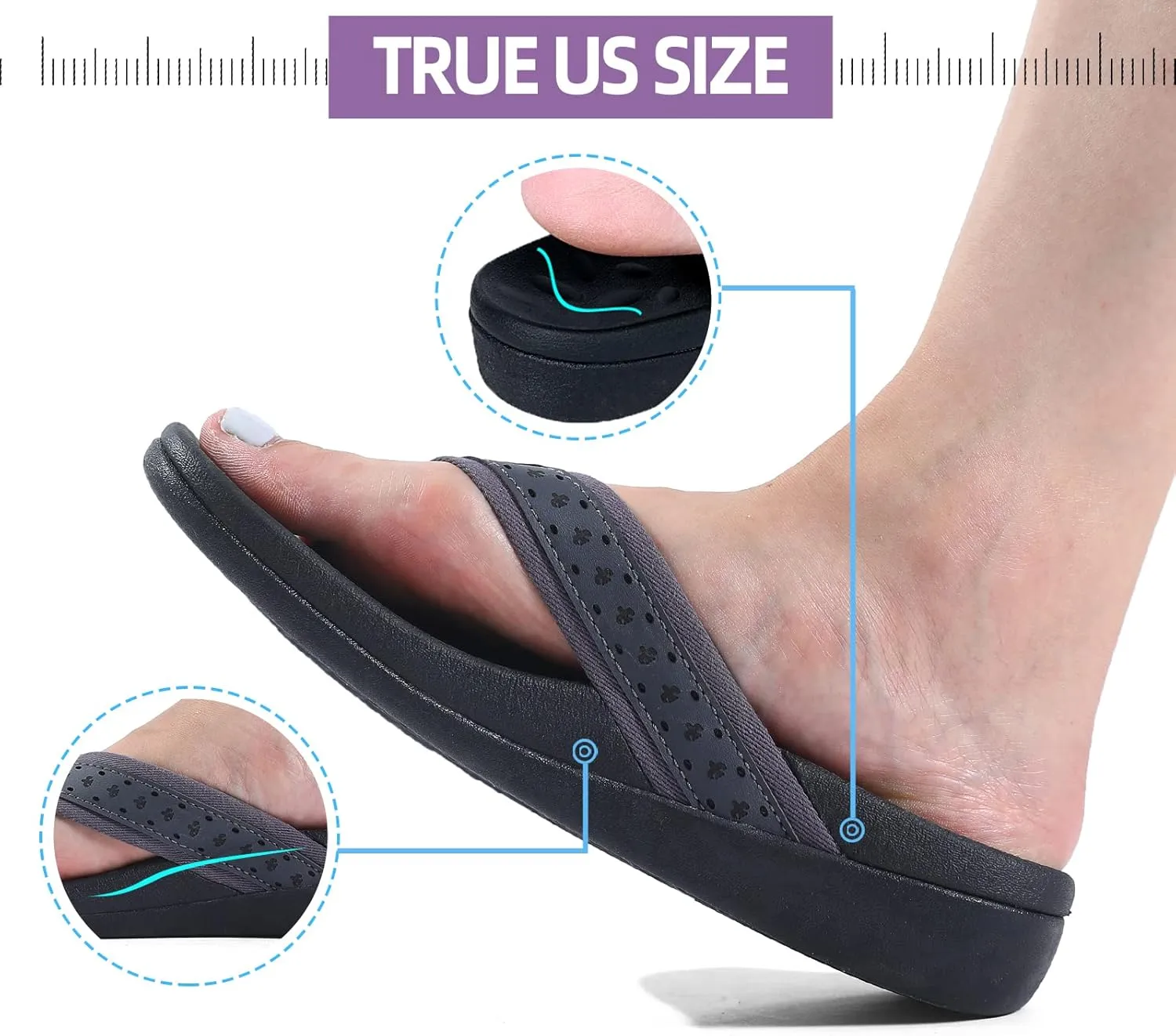 MEGNYA Womens Orthopedic Sandals with Arch Support, Summer Plantar Fasciitis Flip Flops for Flat Feet, Comfortable Cushioned Foam Slippers for Outdoor Beach