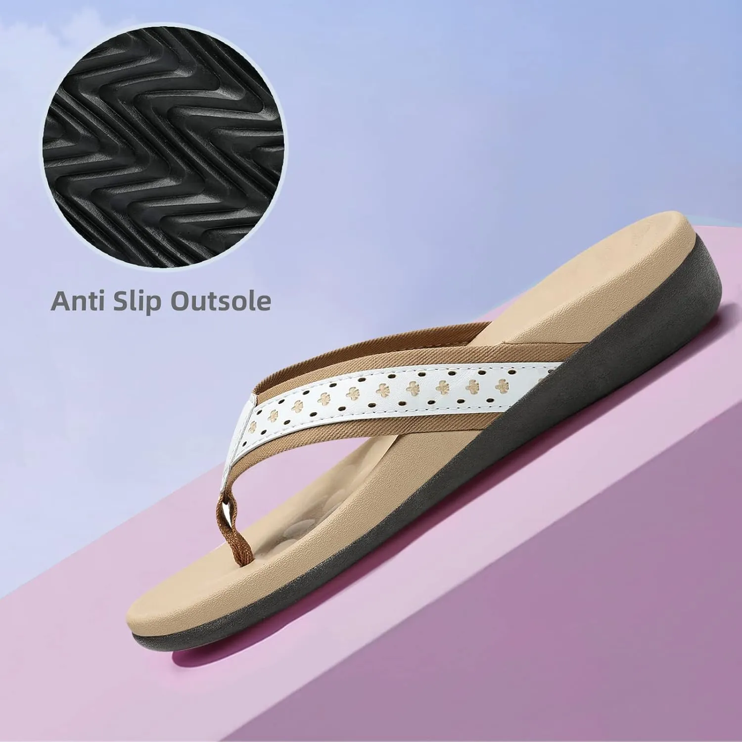 MEGNYA Womens Orthopedic Sandals with Arch Support, Summer Plantar Fasciitis Flip Flops for Flat Feet, Comfortable Cushioned Foam Slippers for Outdoor Beach