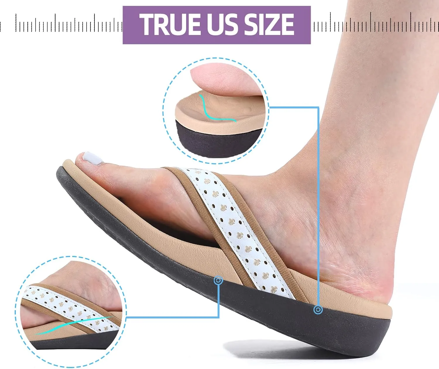 MEGNYA Womens Orthopedic Sandals with Arch Support, Summer Plantar Fasciitis Flip Flops for Flat Feet, Comfortable Cushioned Foam Slippers for Outdoor Beach
