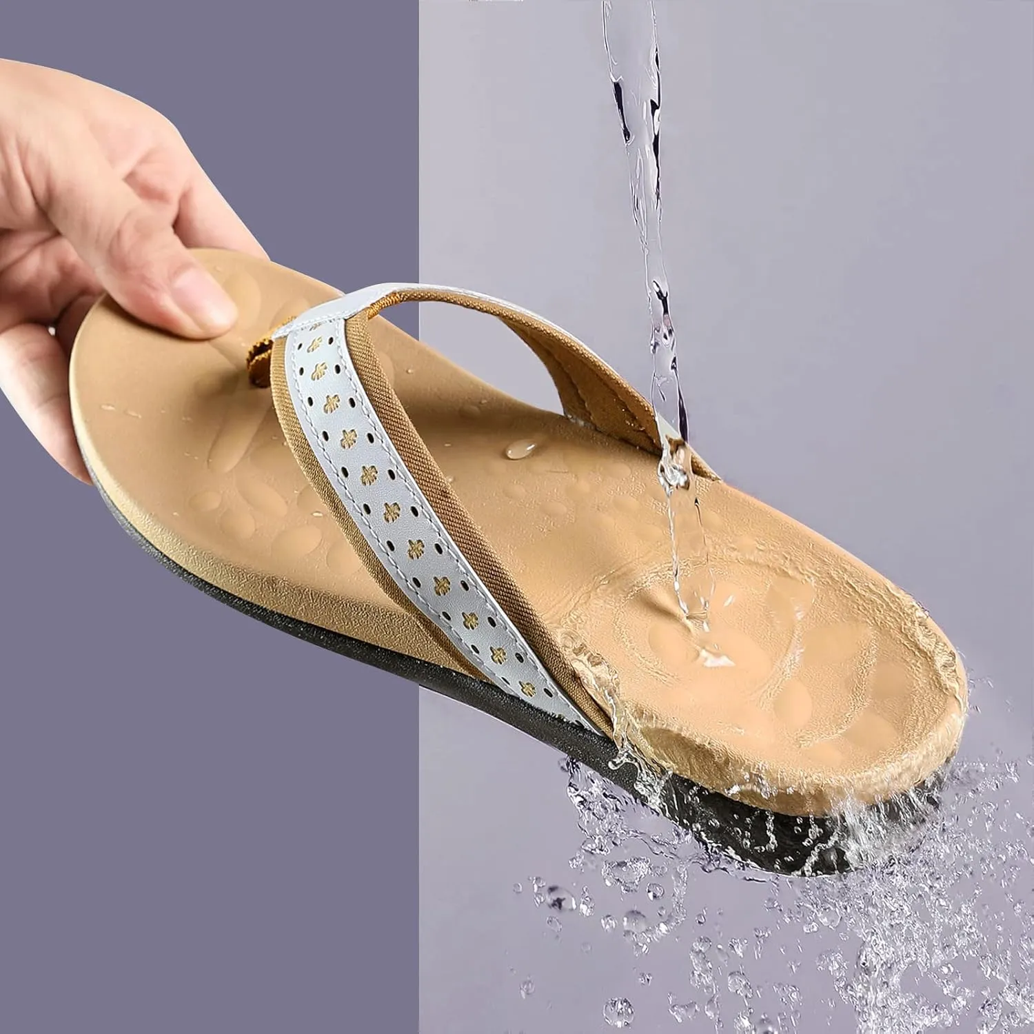 MEGNYA Womens Orthopedic Sandals with Arch Support, Summer Plantar Fasciitis Flip Flops for Flat Feet, Comfortable Cushioned Foam Slippers for Outdoor Beach