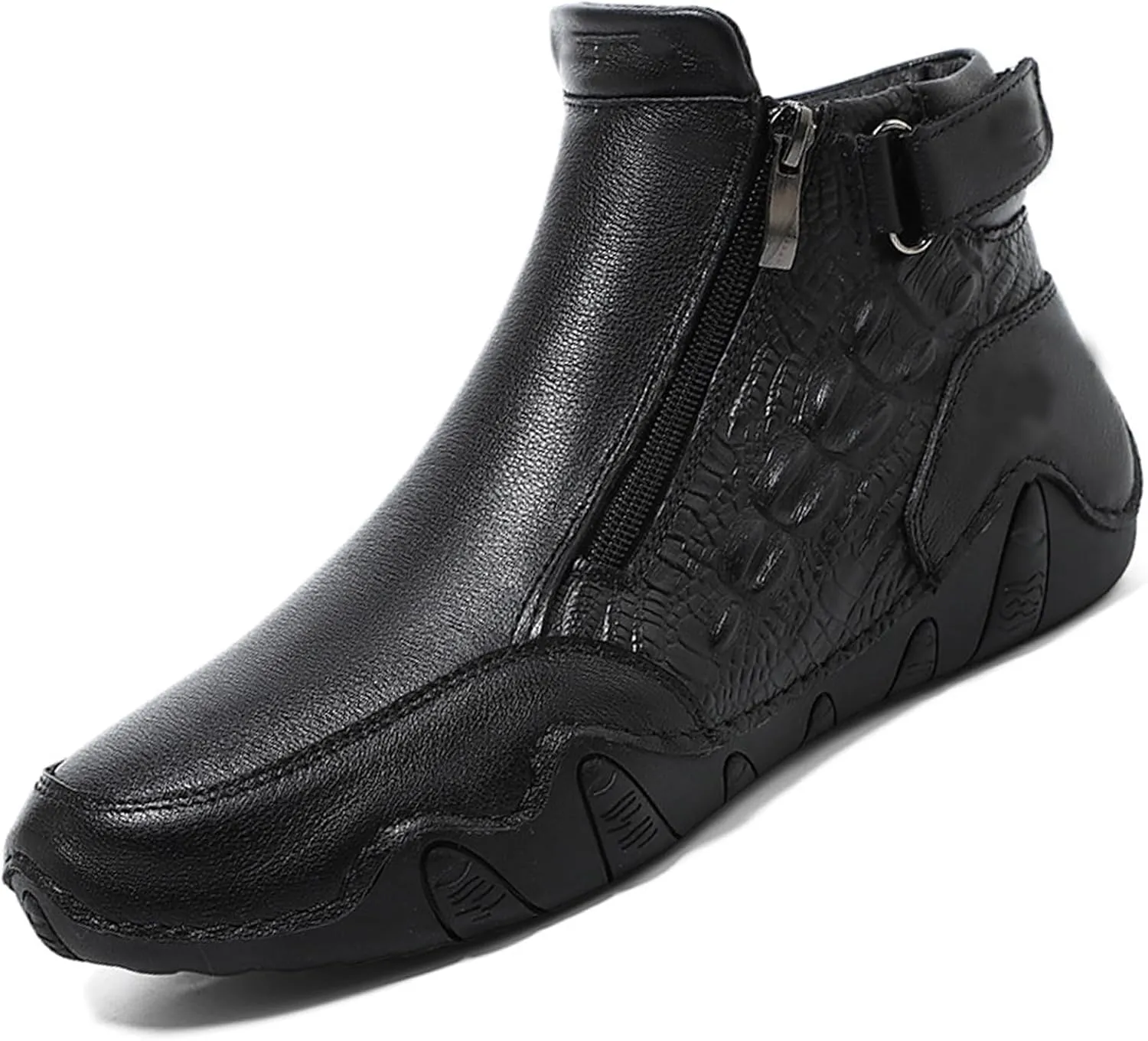Mens Casual Ltalian Handmade High Boots Side Zipper Alligator Printed Soft Leather Chukka Ankle Bootie Warm Velvet Business Dress High-Top Flat Bootie